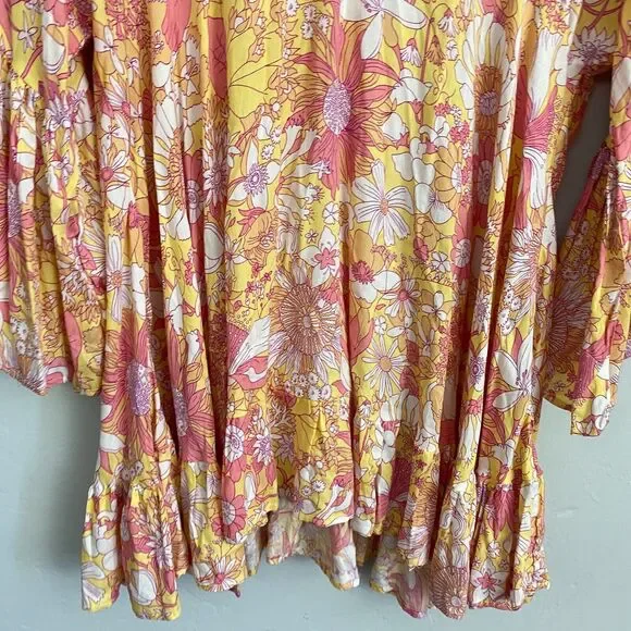 Label of Love Mini Dress Women Size Medium Pink Floral Babydoll Bell Sleeves New - Picture 9 of 16